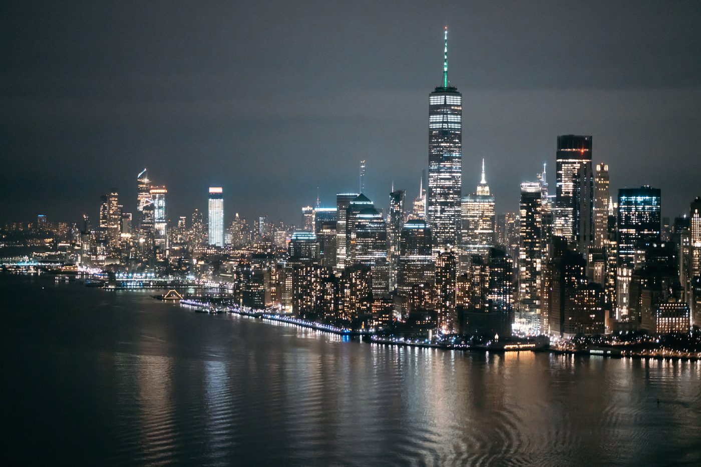 The Manhattan skyline at night from Azzurra's Piper Cherokee